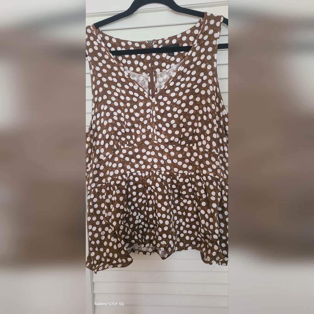 J. Crew Brown and White Polka Dot Sleeveless Peplum Top